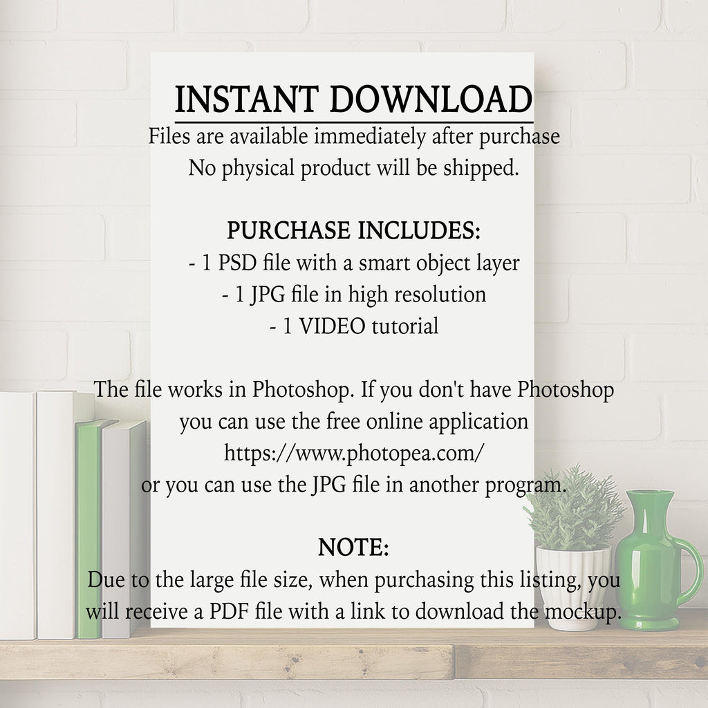 Modern Shelf Poster Mockup – 2:3 Vertical Canvas PSD Template, Wall Art Mockup for Etsy Sellers, Minimalist Art Display Scene