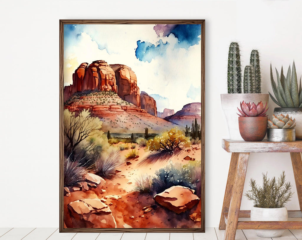 Western Boho Poster Mockup – 2:3 Vertical Frame PSD Template, Cactus Wall Art Mockup, Rustic Southwest Display for Etsy Sellers