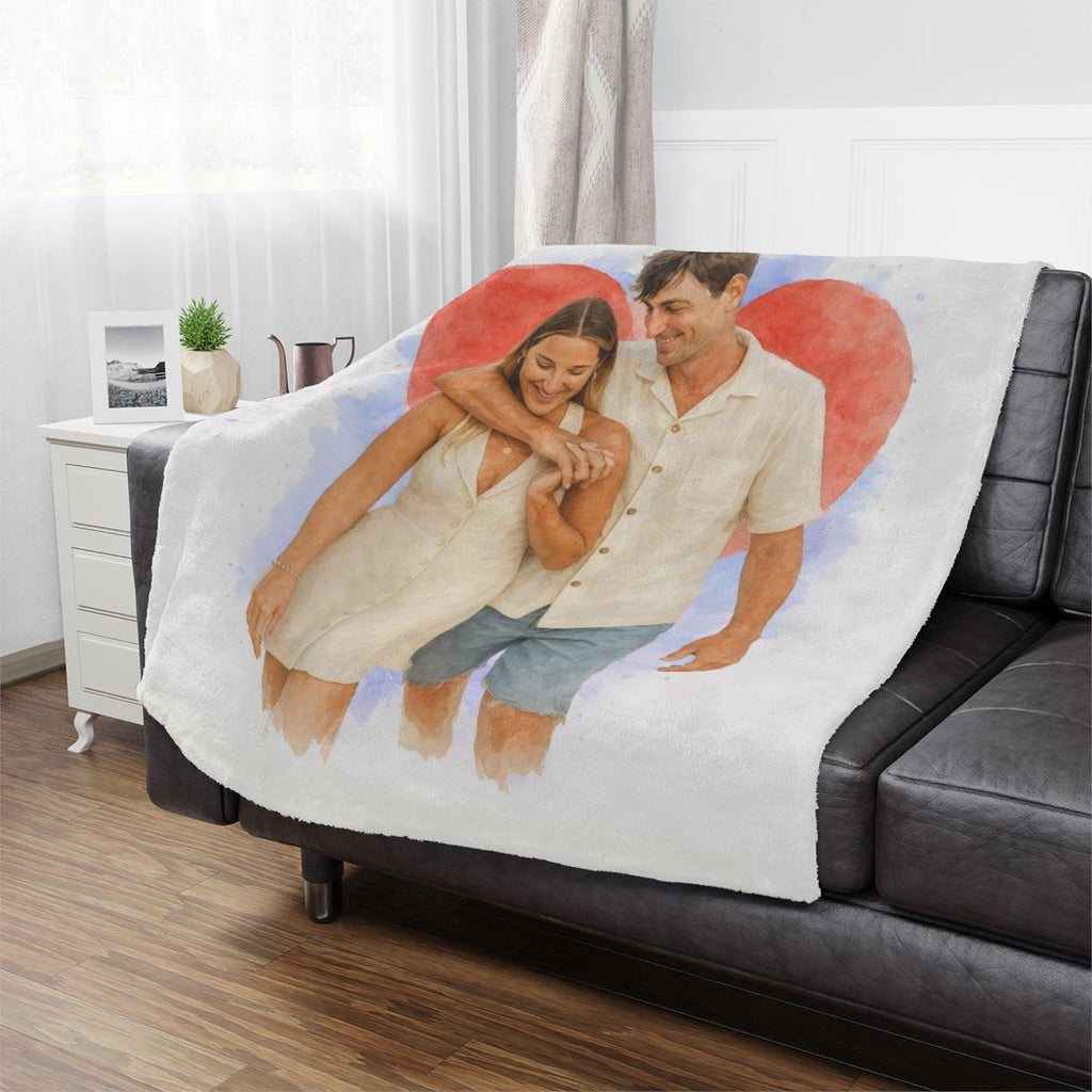 Custom Watercolor Blanket From Photo, Family Portrait, Pet Lover Blanket, Unique Wedding Gift, Personalized Home Decor.