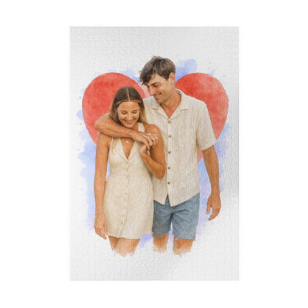 Custom Watercolor Jigsaw Puzzle, Family Portrait, Pet Lover Game, Unique Wedding Gift, Personalized Puzzle (110, 252, 500, 1014 pieces)