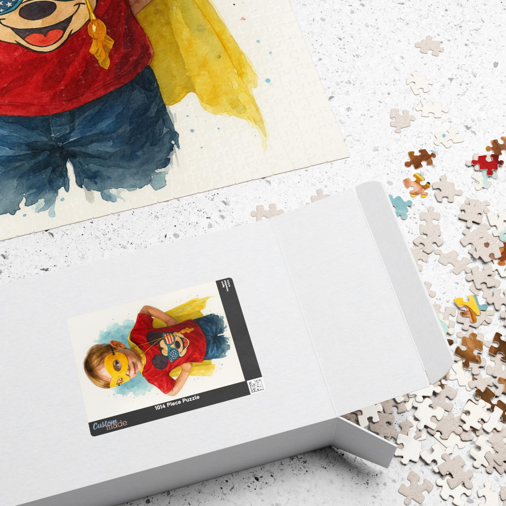 Custom Watercolor Jigsaw Puzzle, Family Portrait, Pet Lover Game, Unique Wedding Gift, Personalized Puzzle (110, 252, 500, 1014 pieces)