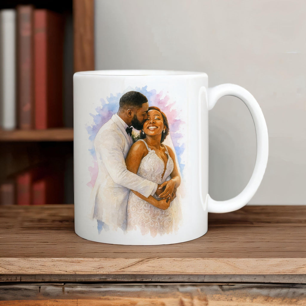 Custom Watercolor Ceramic Coffee Mug, Family Portrait, Pet Lover Cup, Unique Wedding Gift, Personalized Coffee Mug - 11oz