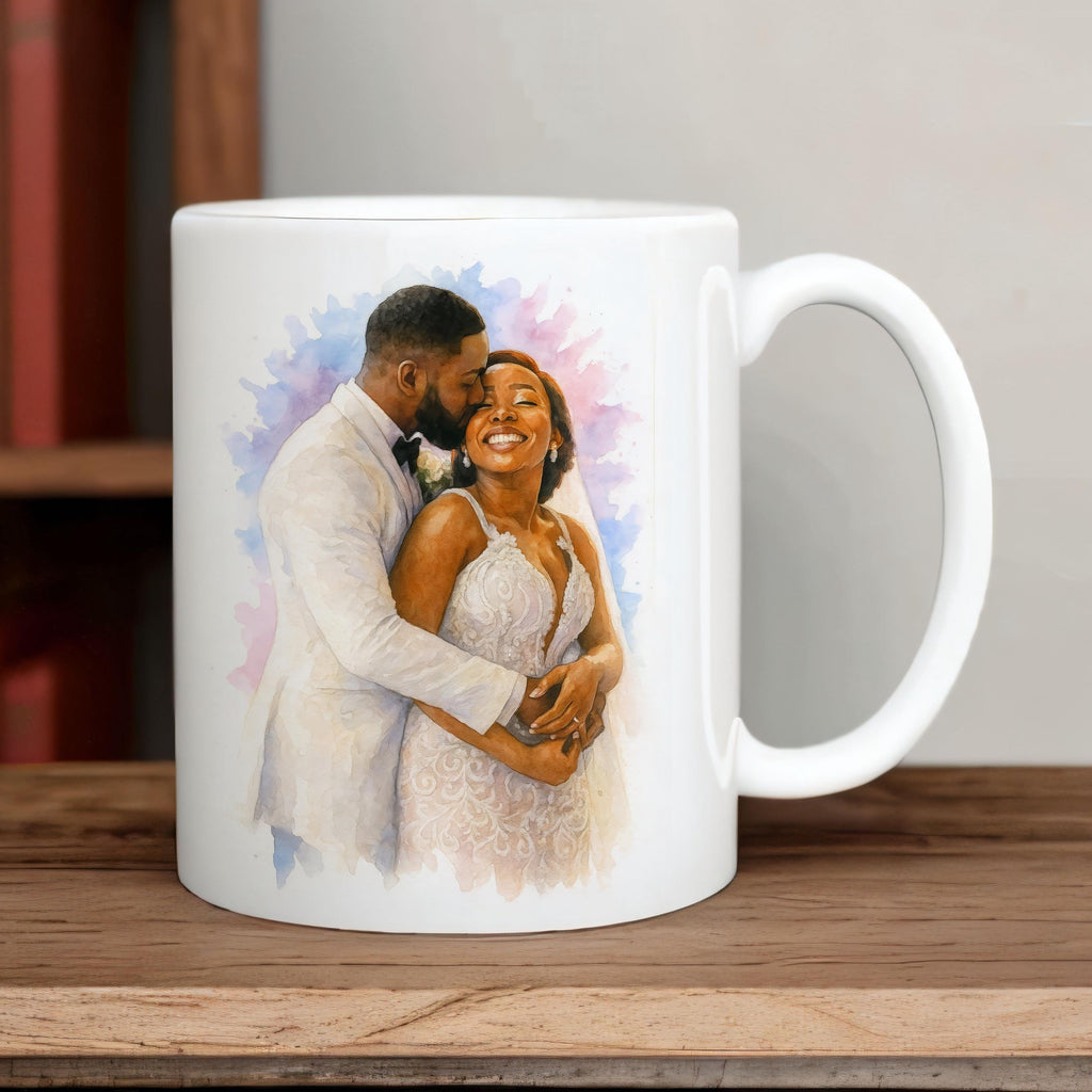 Custom Watercolor Ceramic Coffee Mug, Family Portrait, Pet Lover Cup, Unique Wedding Gift, Personalized Coffee Mug - 11oz