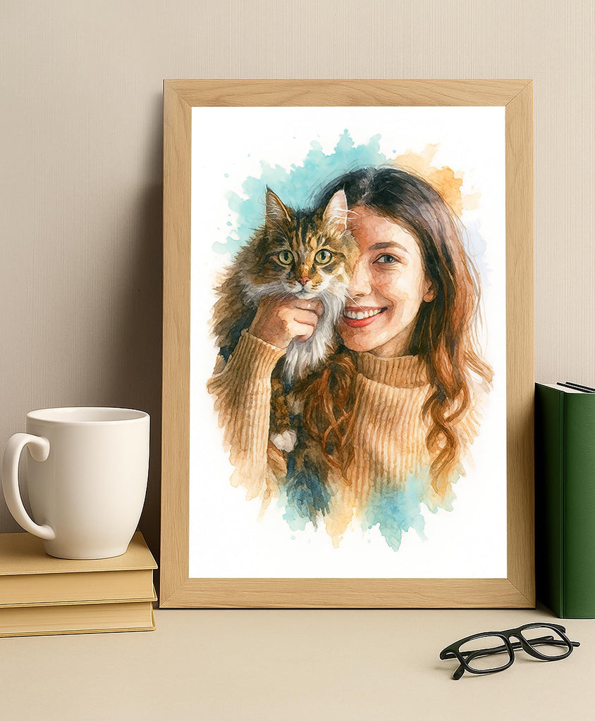 Custom Cat Pet Watercolor Portrait from Photo, Personalized Kitten Wall Art, Cat Lover Gift, Pet Memorial Keepsake Home Decor