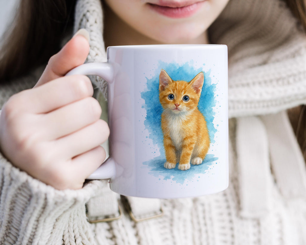 Custom Cat Coffee Mug Watercolor Portrait From Photo, Unique Personalized Pet Memorial, Cute Cat Lover gift, Kitten Keepsake Drinkware