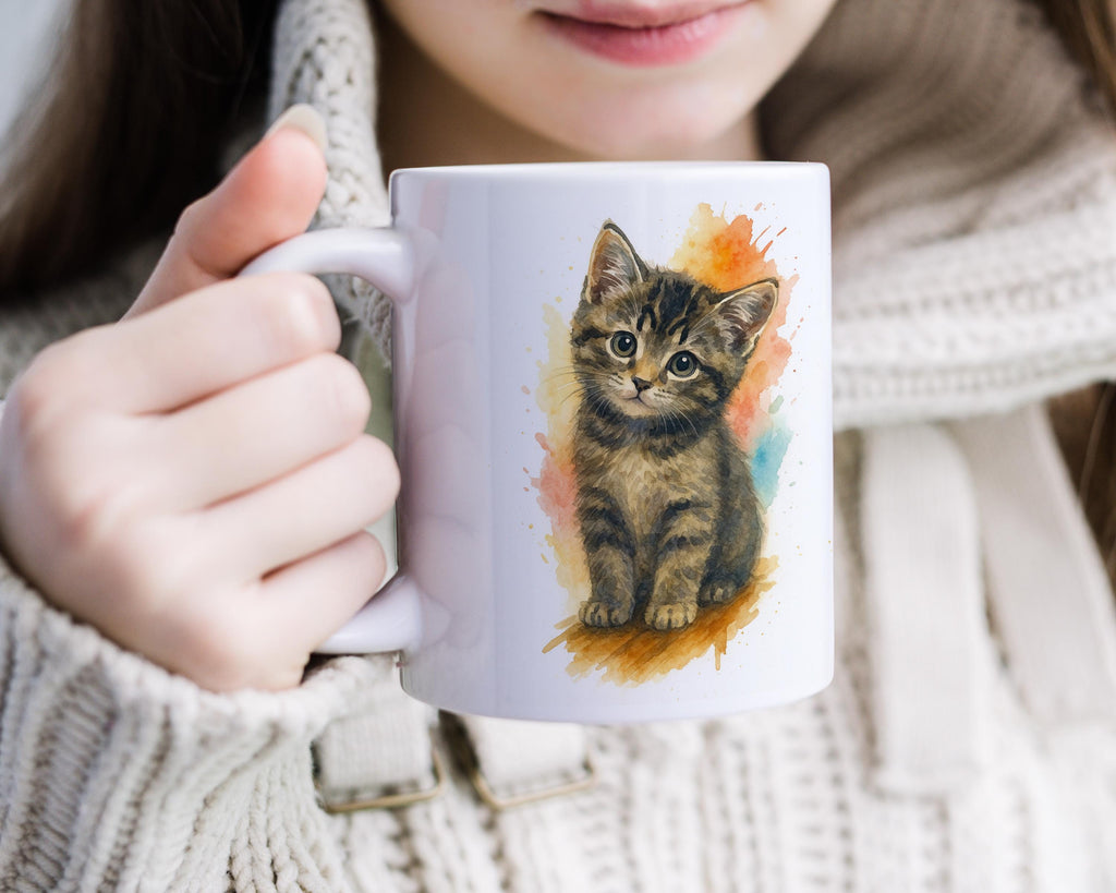 Custom Cat Coffee Mug Watercolor Portrait From Photo, Unique Personalized Pet Memorial, Cute Cat Lover gift, Kitten Keepsake Drinkware