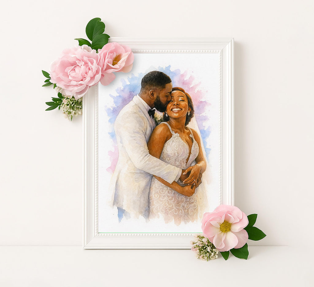 Romantic Wedding Watercolor Print from Photo, Custom Bride and Groom Portrait, Personalized Couple Gift, Anniversary Wall Decor