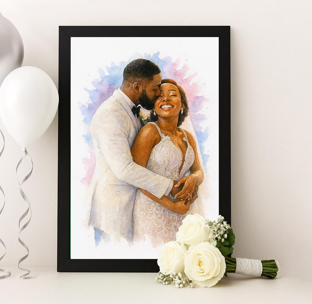 Custom Bride and Groom Portrait from Wedding Photo, Watercolor Couple Print, Personalized Anniversary Gift, Romantic Wall Keepsake