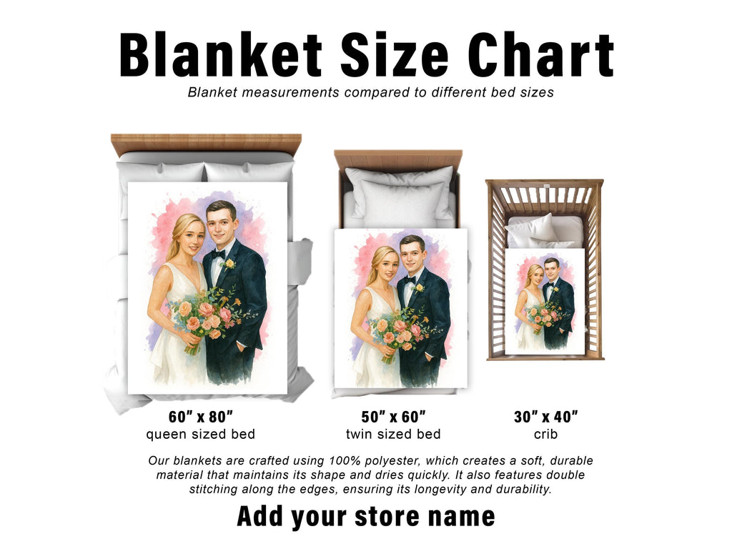 Bride and Groom Watercolor Blanket from Photo, Custom Wedding Gift, Cozy Couple Throw, Personalized Anniversary Keepsake