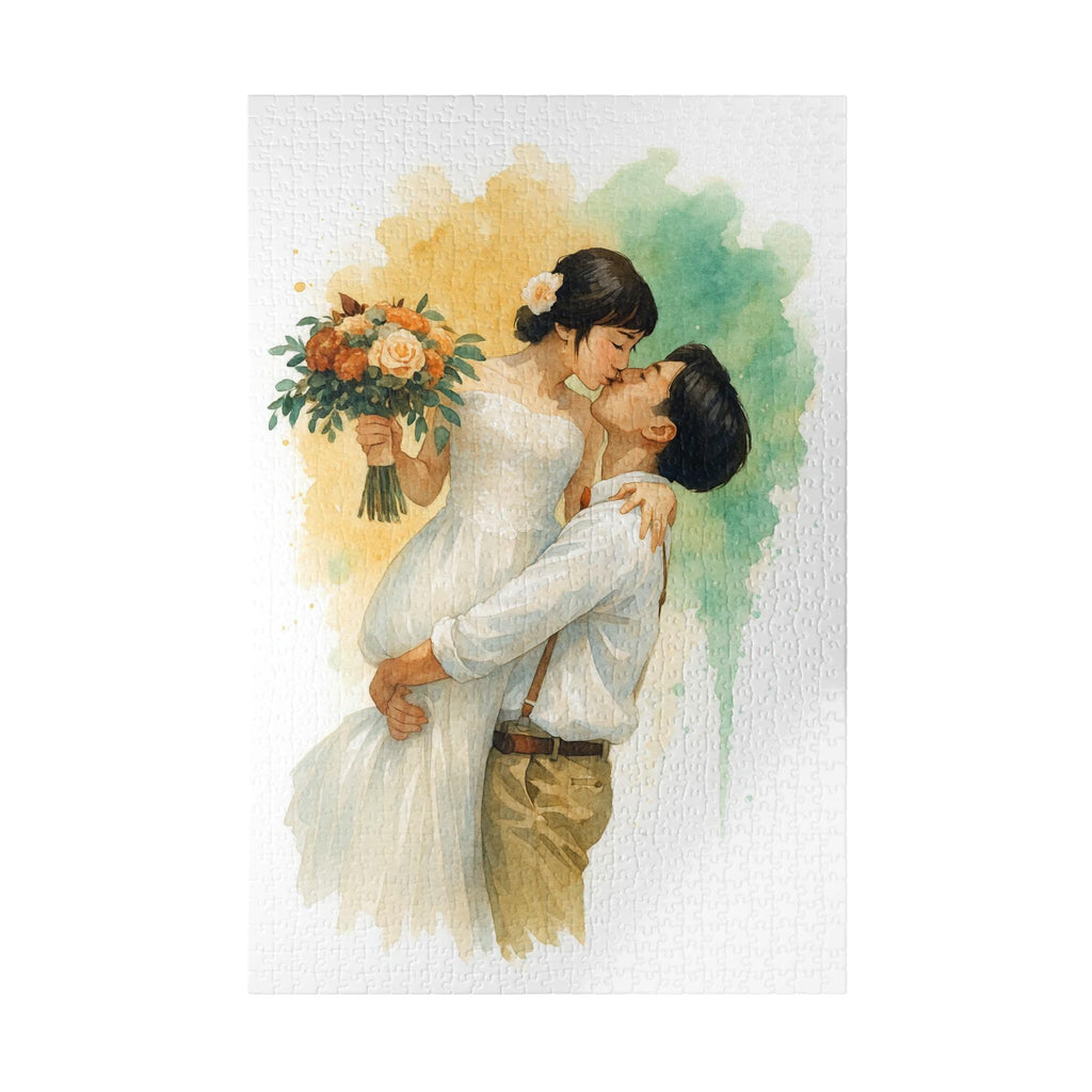 Custom Wedding Watercolor Jigsaw Puzzle From Photo, Personalized Bride and Groom Gift, Romantic Anniversary Keepsake (110 - 1014 pieces)