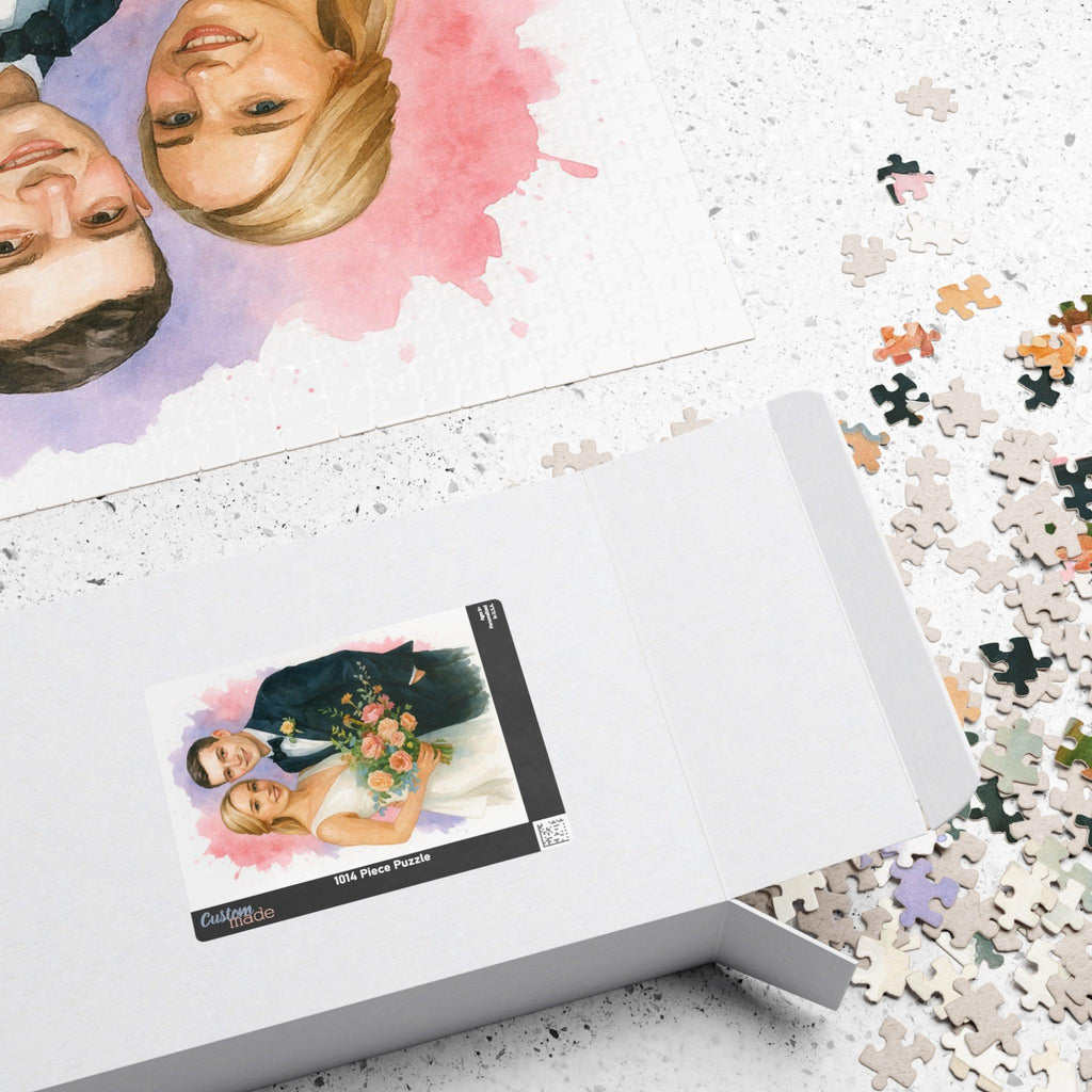 Custom Wedding Watercolor Jigsaw Puzzle From Photo, Personalized Bride and Groom Gift, Romantic Anniversary Keepsake (110 - 1014 pieces)