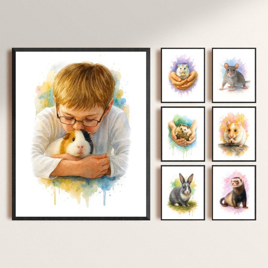 Unique Watercolor Pet Portrait from Photo, Custom Art for Rabbits, Guinea Pigs, Hamsters, Ferrets, Rats, Personalized Gift for Animal Lovers