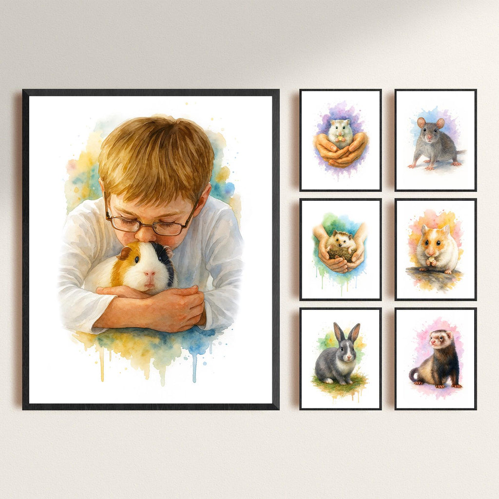 Personalized Pet Watercolor Portrait from Photo, Custom Hamster or Ferret Art, Rabbit Guinea Pig Rat Wall Print, Unique Animal Lover Gift