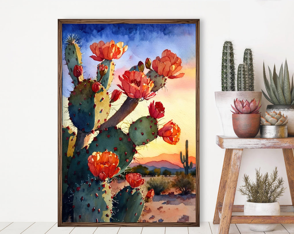 Western Boho Poster Mockup – 2:3 Vertical Frame PSD Template, Cactus Wall Art Mockup, Rustic Southwest Display for Etsy Sellers