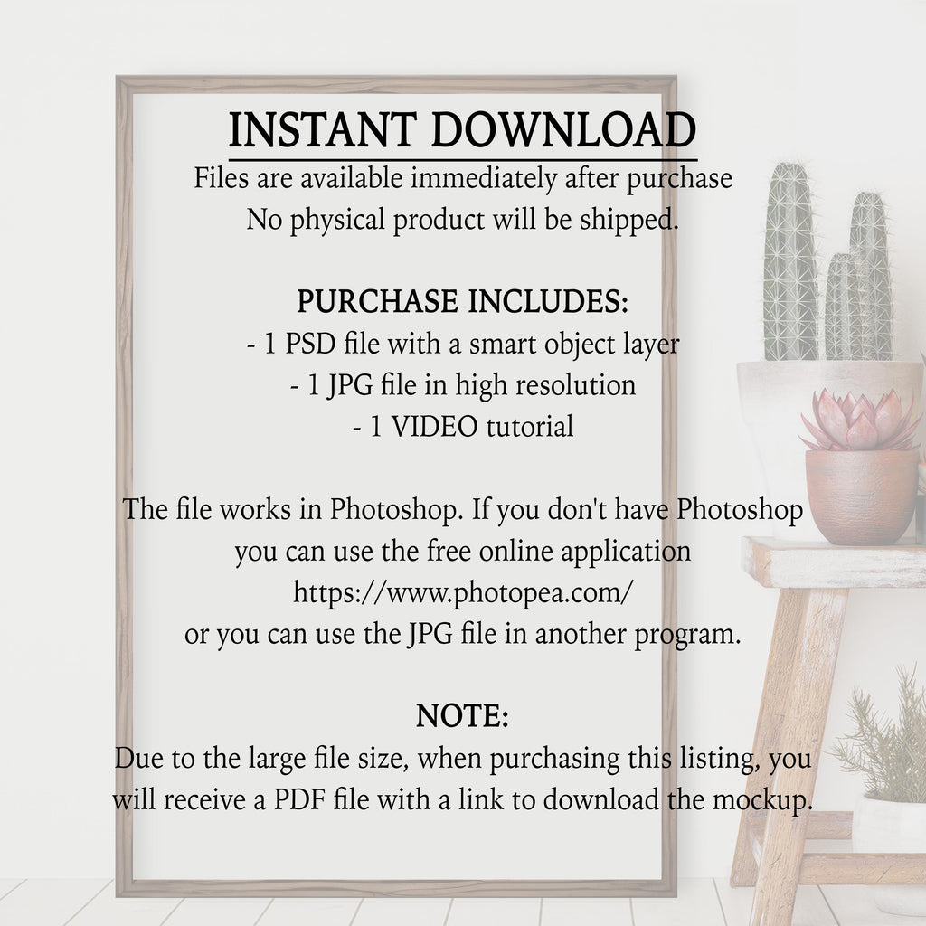 Western Boho Poster Mockup – 2:3 Vertical Frame PSD Template, Cactus Wall Art Mockup, Rustic Southwest Display for Etsy Sellers