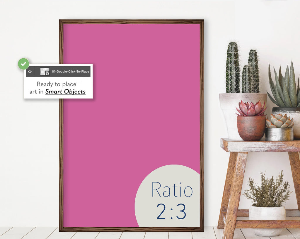 Western Boho Poster Mockup – 2:3 Vertical Frame PSD Template, Cactus Wall Art Mockup, Rustic Southwest Display for Etsy Sellers