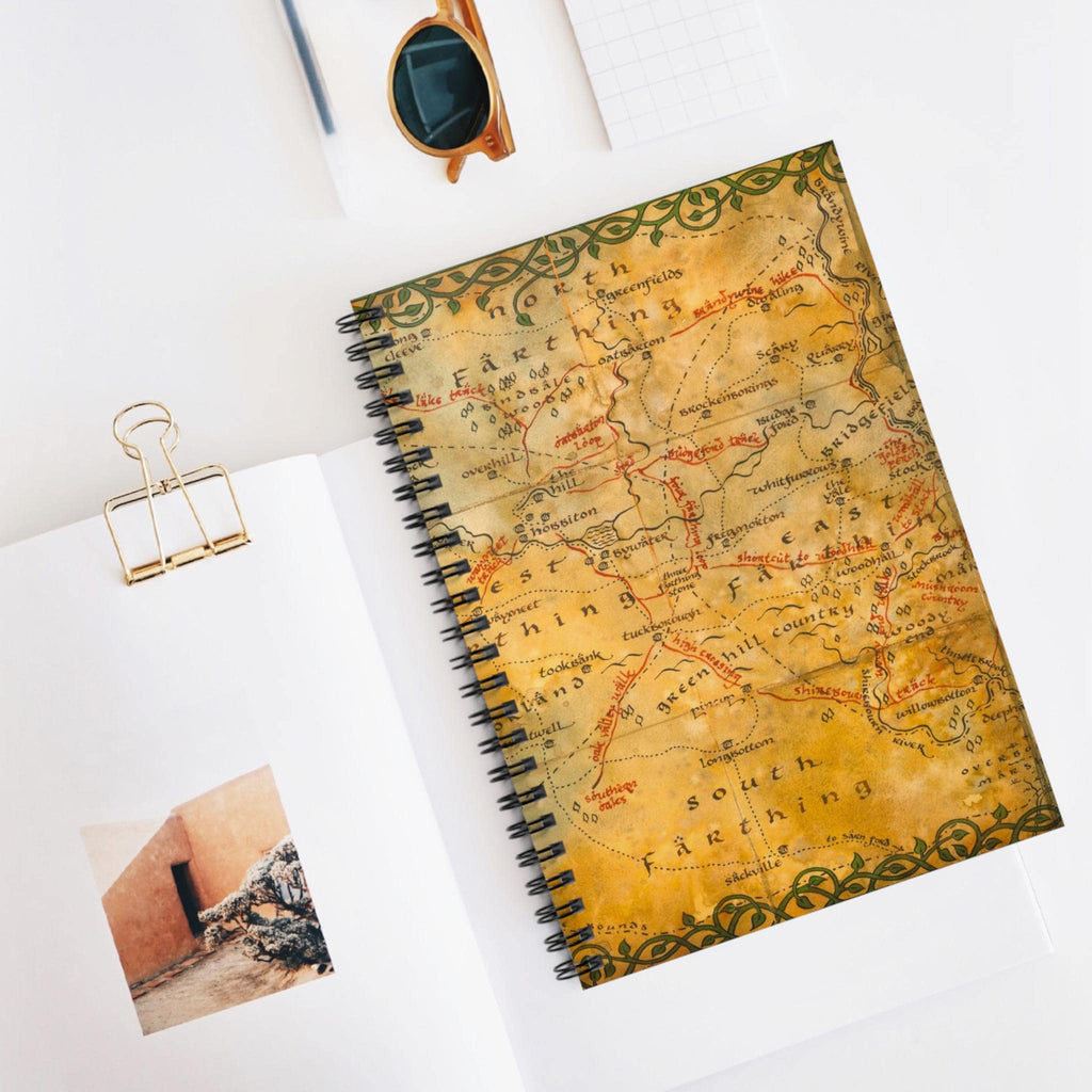 Hobbit Shire Fantasy Map Tolkien Spiral Notebook - Ruled Line Journal, Vintage Fantasy Notebook, Nerdy Gift for Writers, Adventure Diary