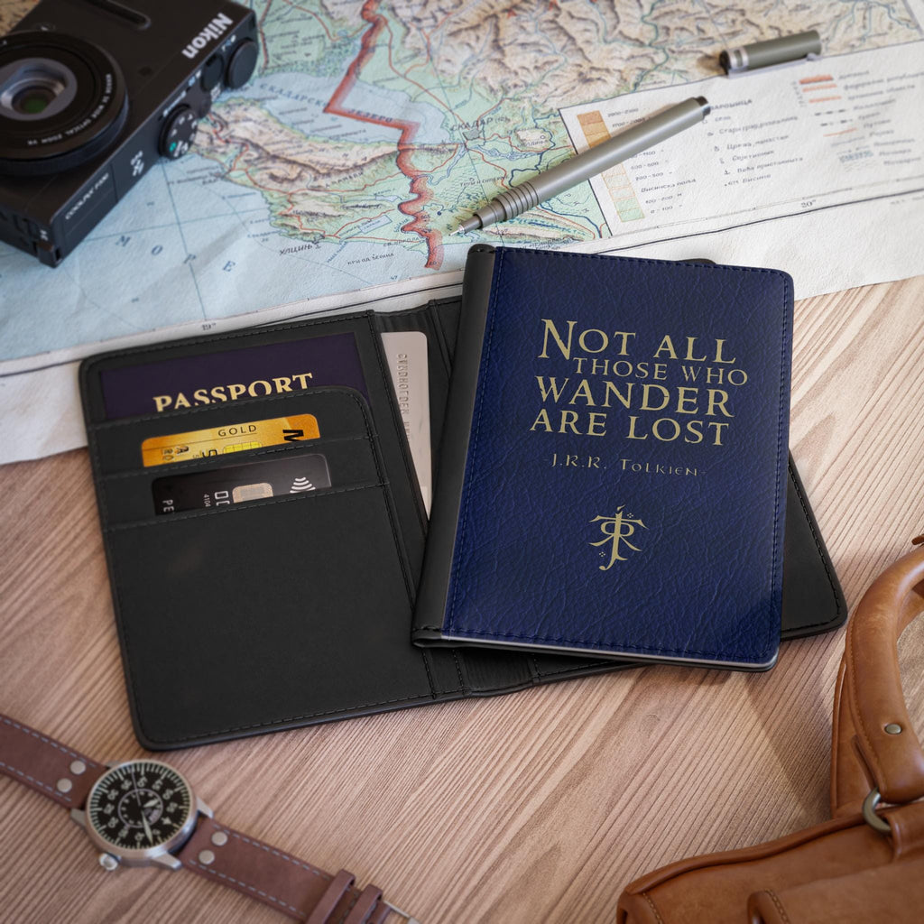 Tolkien Passport Cover - Not All Who Wander Quote, Fantasy Travel Gift, Wanderlust Accessory, Unique Travel RFID Holder