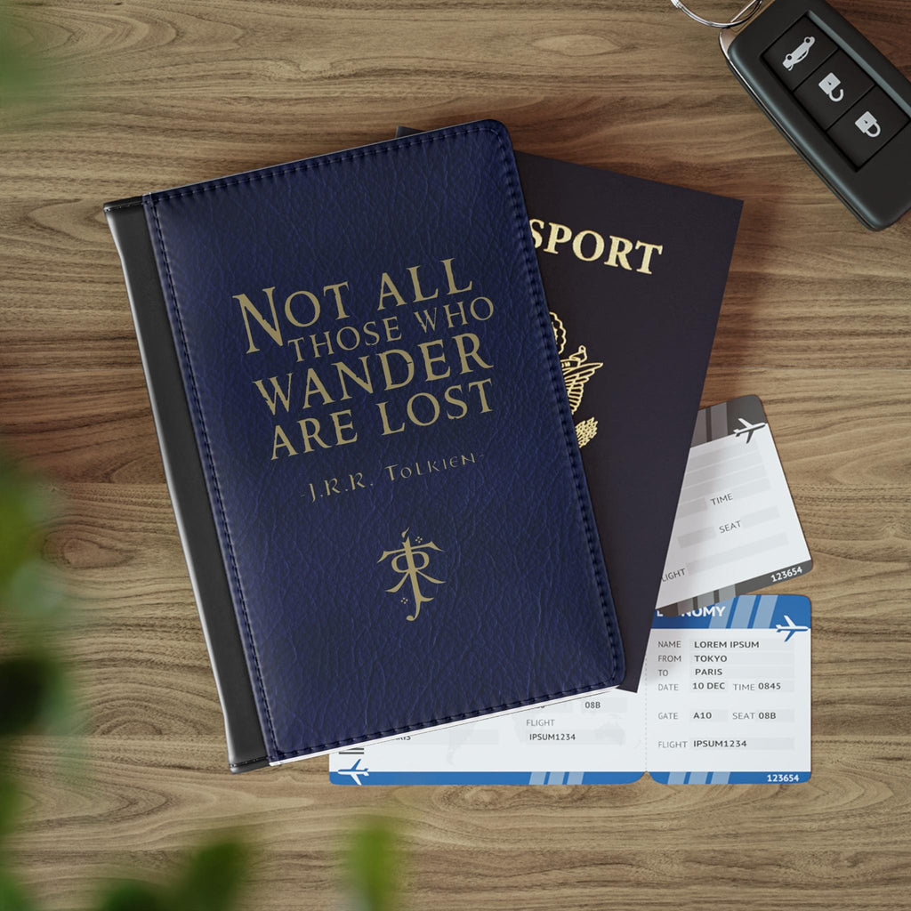 Tolkien Passport Cover - Not All Who Wander Quote, Fantasy Travel Gift, Wanderlust Accessory, Unique Travel RFID Holder