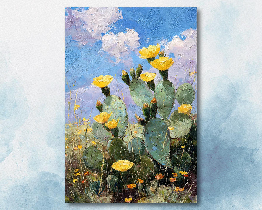 Flower Prickly Pear Cactus Oil Painting Print Botanical Desert Wall Art Nature Inspired Sonoran Art Southwest Western Decor Gift