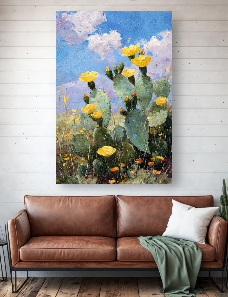 Flower Prickly Pear Cactus Oil Painting Print Botanical Desert Wall Art Nature Inspired Sonoran Art Southwest Western Decor Gift