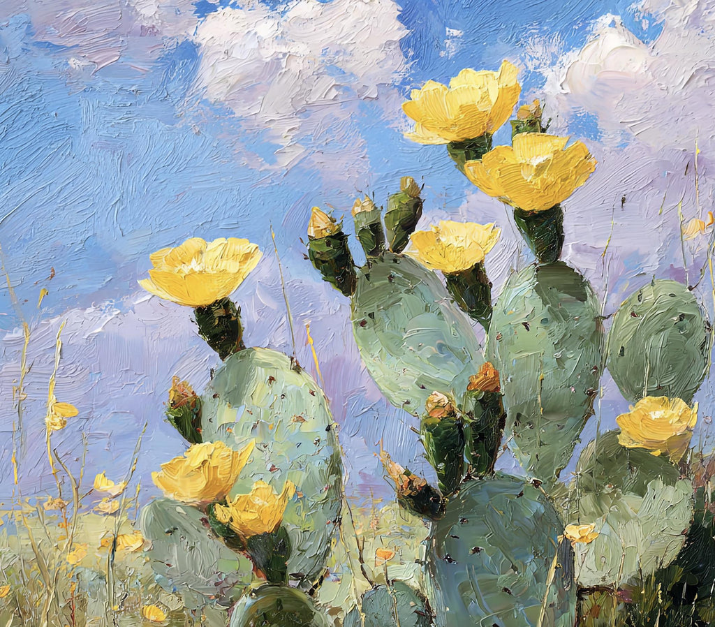 Flower Prickly Pear Cactus Oil Painting Print Botanical Desert Wall Art Nature Inspired Sonoran Art Southwest Western Decor Gift