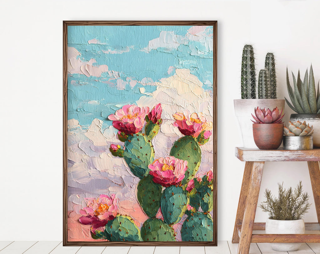 Flower Prickly Pear Cactus Oil Painting Print Botanical Desert Wall Art Nature Inspired Sonoran Art Southwest Western Decor Gift