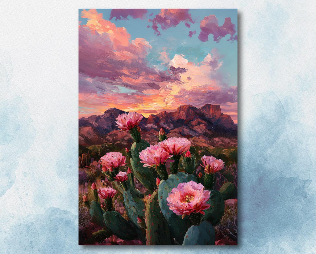 Flower Prickly Pear Cactus Sunset Oil Painting Print Botanical Desert Wall Art Nature Inspired Sonoran Art Southwest Western Decor Gift