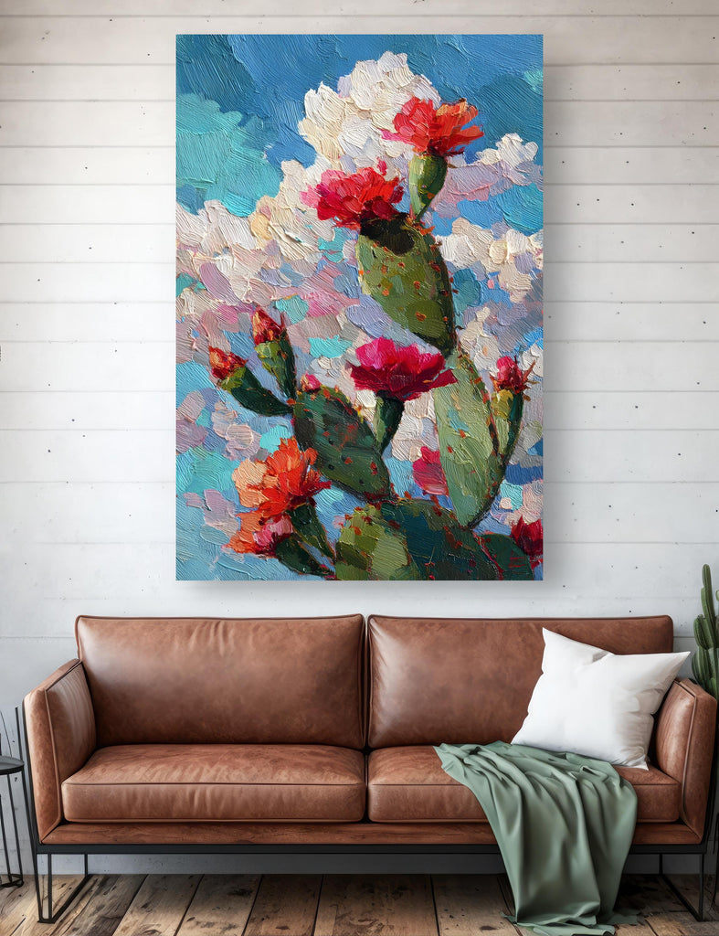 Flower Prickly Pear Cactus Oil Painting Print Botanical Desert Wall Art Nature Inspired Sonoran Art Southwest Western Decor Gift