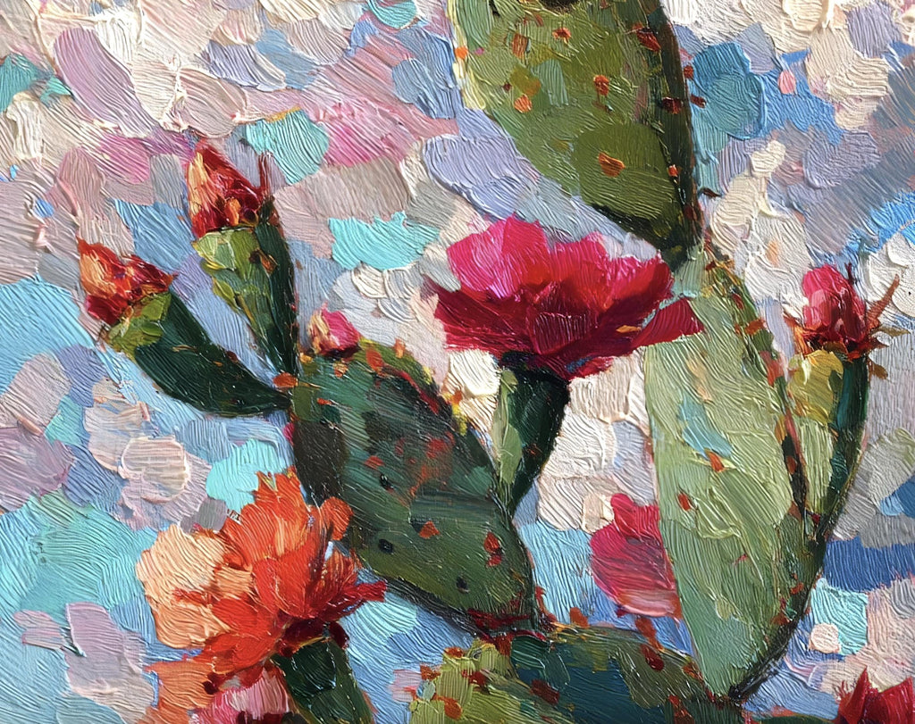 Flower Prickly Pear Cactus Oil Painting Print Botanical Desert Wall Art Nature Inspired Sonoran Art Southwest Western Decor Gift