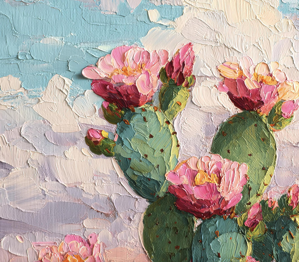 Flower Prickly Pear Cactus Oil Painting Print Botanical Desert Wall Art Nature Inspired Sonoran Art Southwest Western Decor Gift