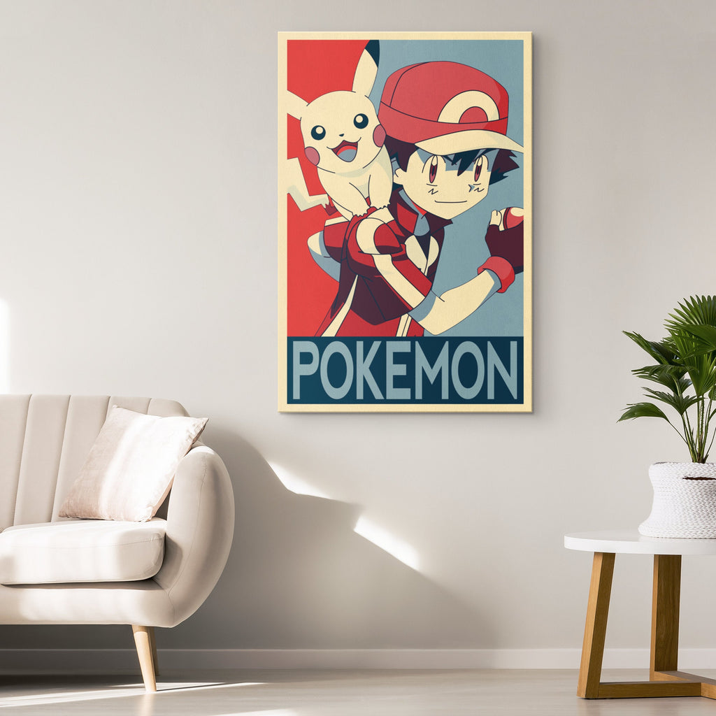 Ash and Pikachu Pokemon Pop Art Illustration - Video Game Home Decor in Poster Print or Canvas Art