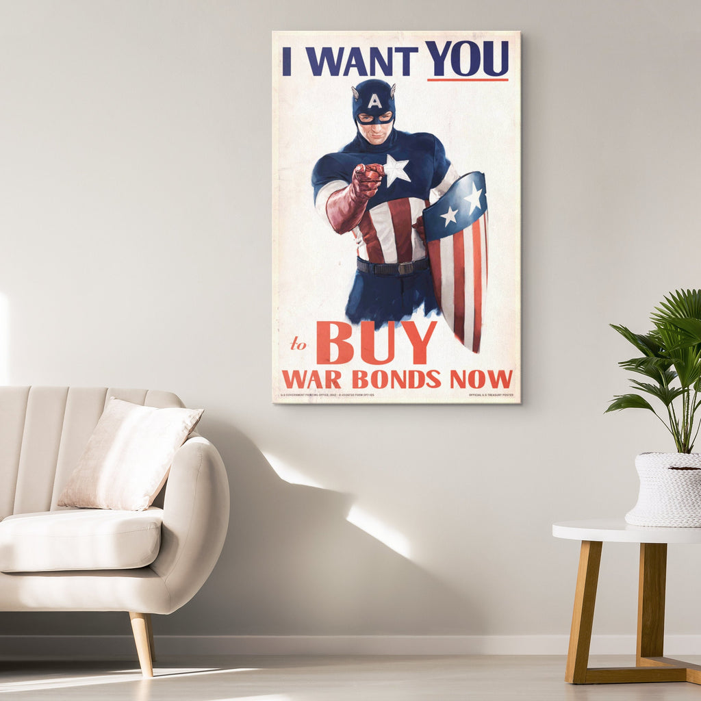 Captain America War Bonds Illustration - Marvel Superhero Home Decor in Poster Print or Canvas Art