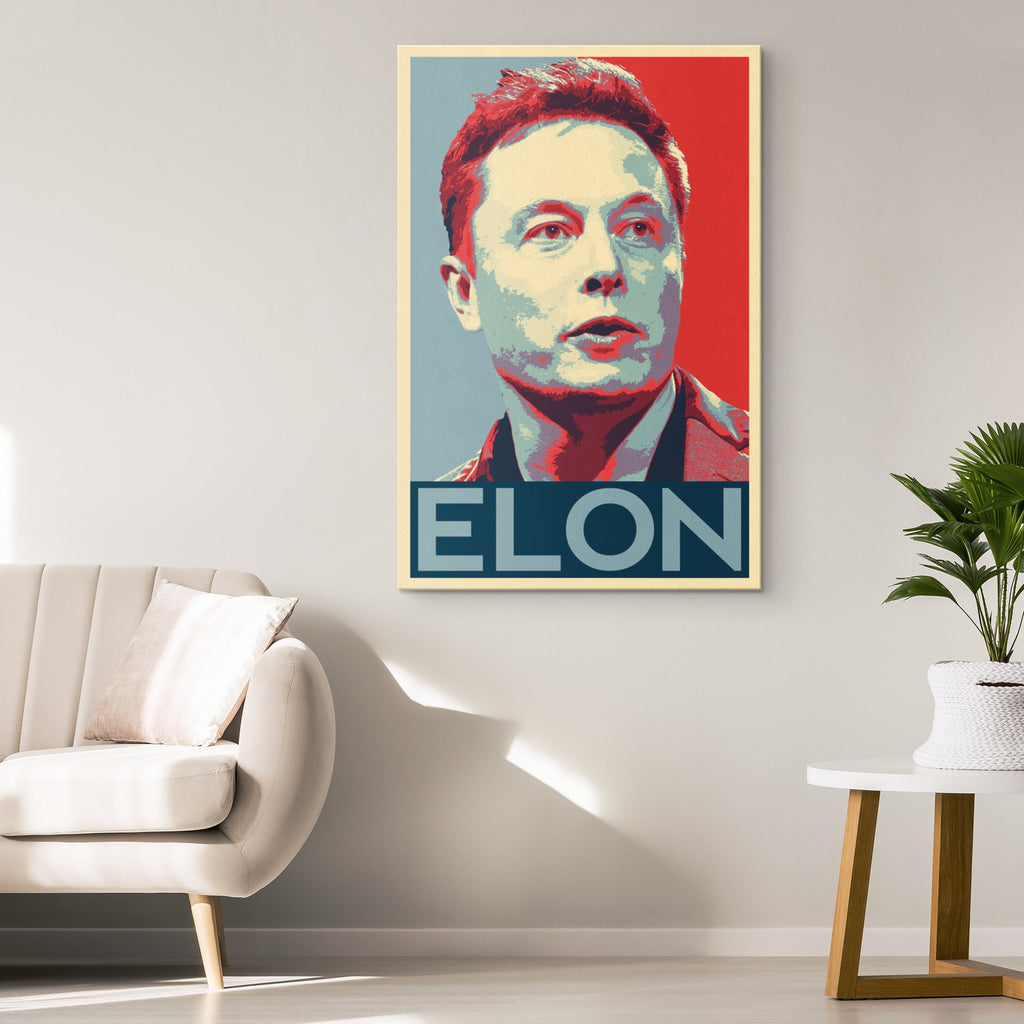 Elon Musk Pop Art Illustration - Tesla Entrepreneur Home Decor in Poster Print or Canvas Art