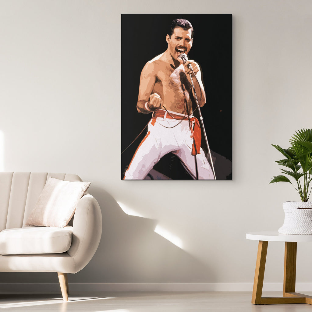 Freddie Mercury Queen Pop Art Illustration - Rock and Roll Music Home Decor in Poster Print or Canvas Art Active