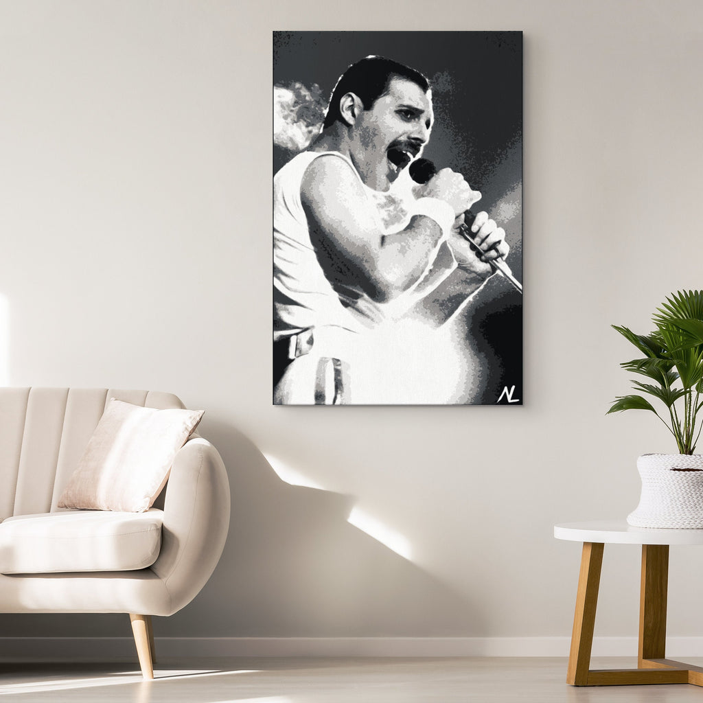 Freddie Mercury Queen Pop Art Illustration - Rock and Roll Music Home Decor in Poster Print or Canvas Art Active