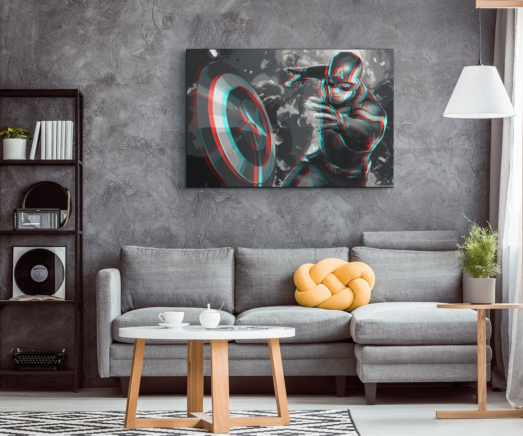 Retro 3D Captain America Pop Art Illustration - Marvel Superhero Home Decor in Poster Print or Canvas Art