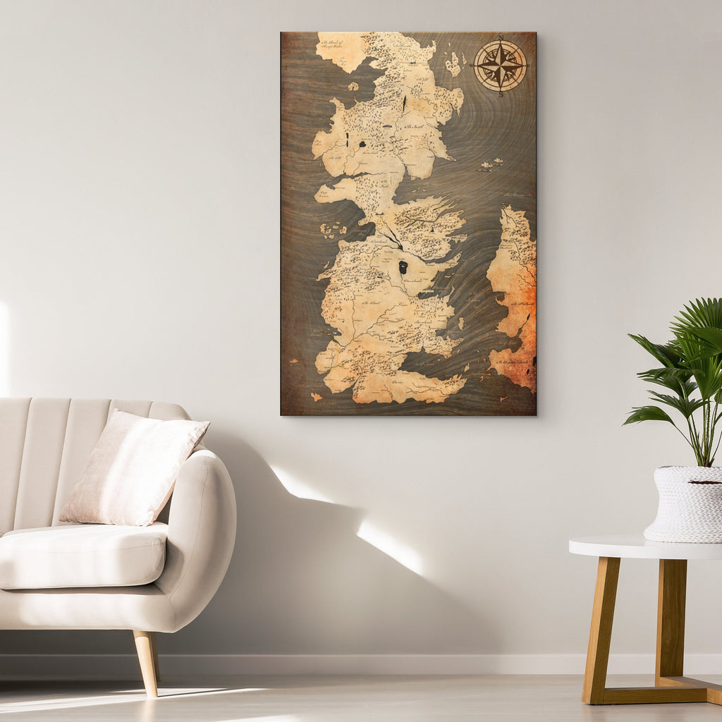 Game of Thrones Westeros Map - Television Fantasy Home Decor in Poster Print or Canvas Art