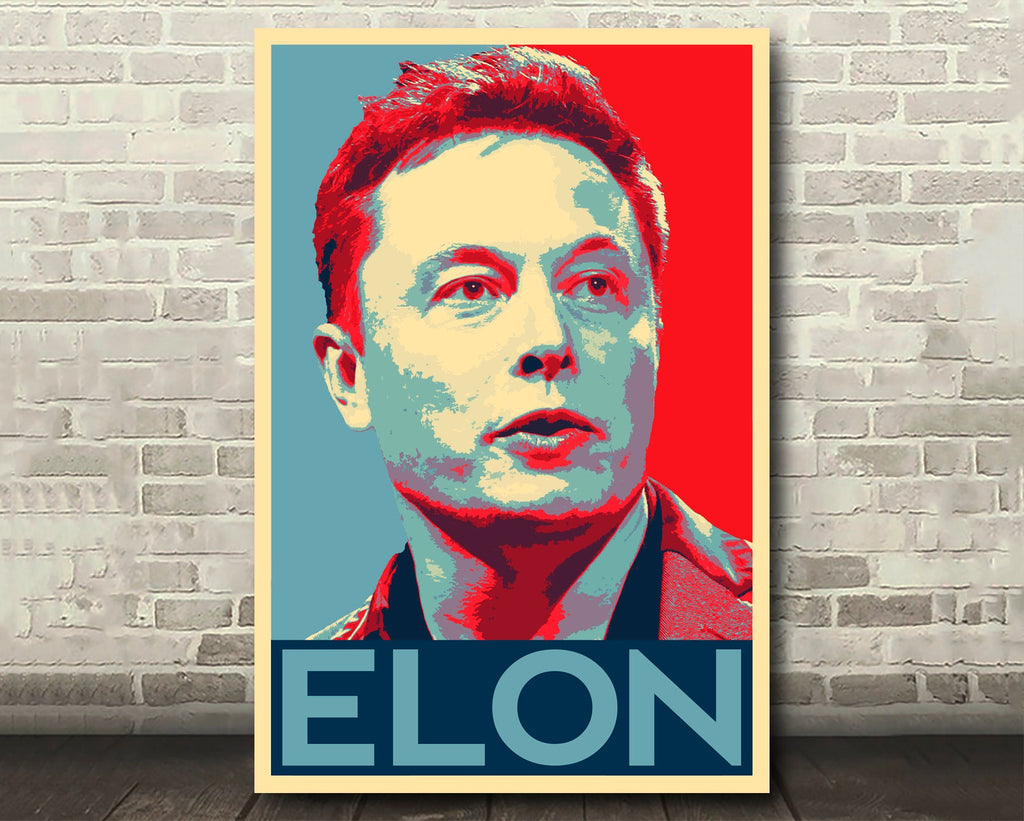 Elon Musk Pop Art Illustration - Tesla Entrepreneur Home Decor in Poster Print or Canvas Art