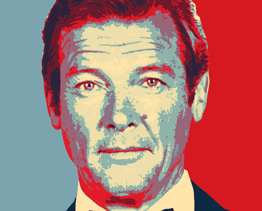 James Bond Roger Moore Pop Art Illustration - 007 Home Decor in Poster Print or Canvas Art