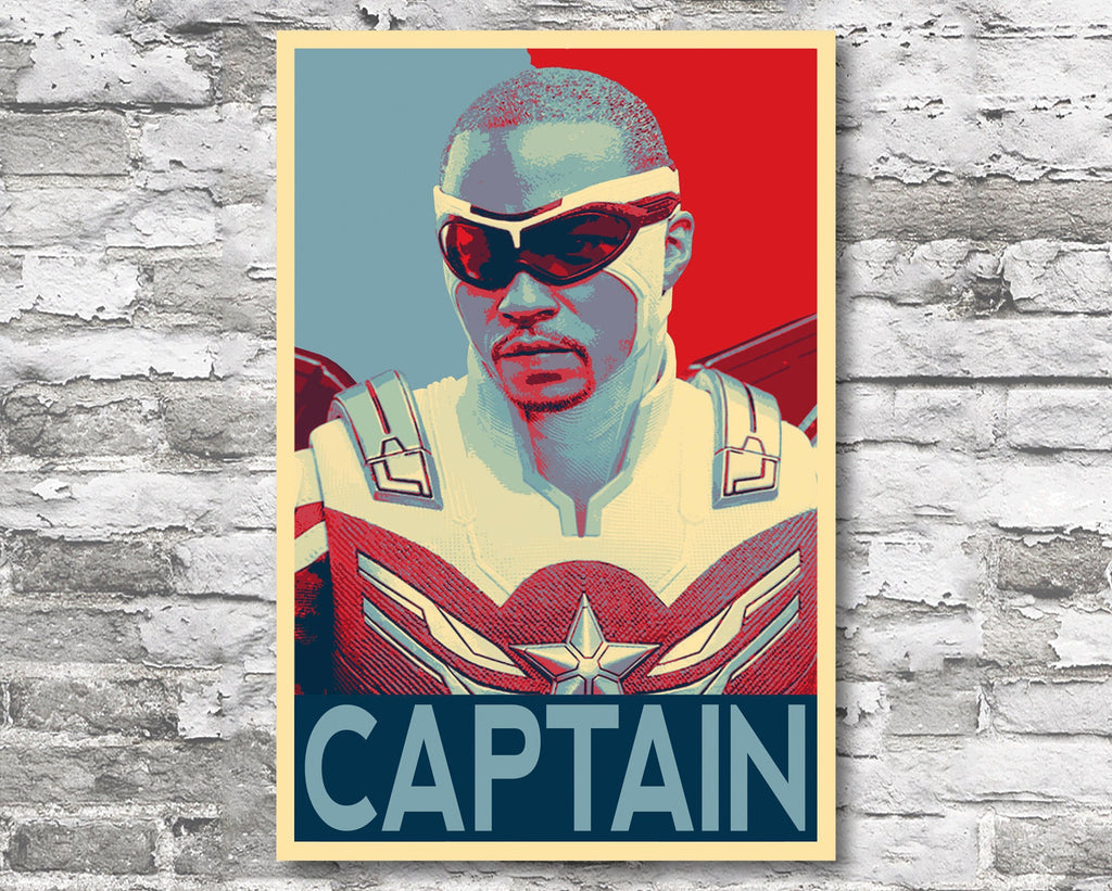 Sam Wilson Captain America Pop Art Illustration - Marvel Superhero Home Decor in Poster Print or Canvas Art