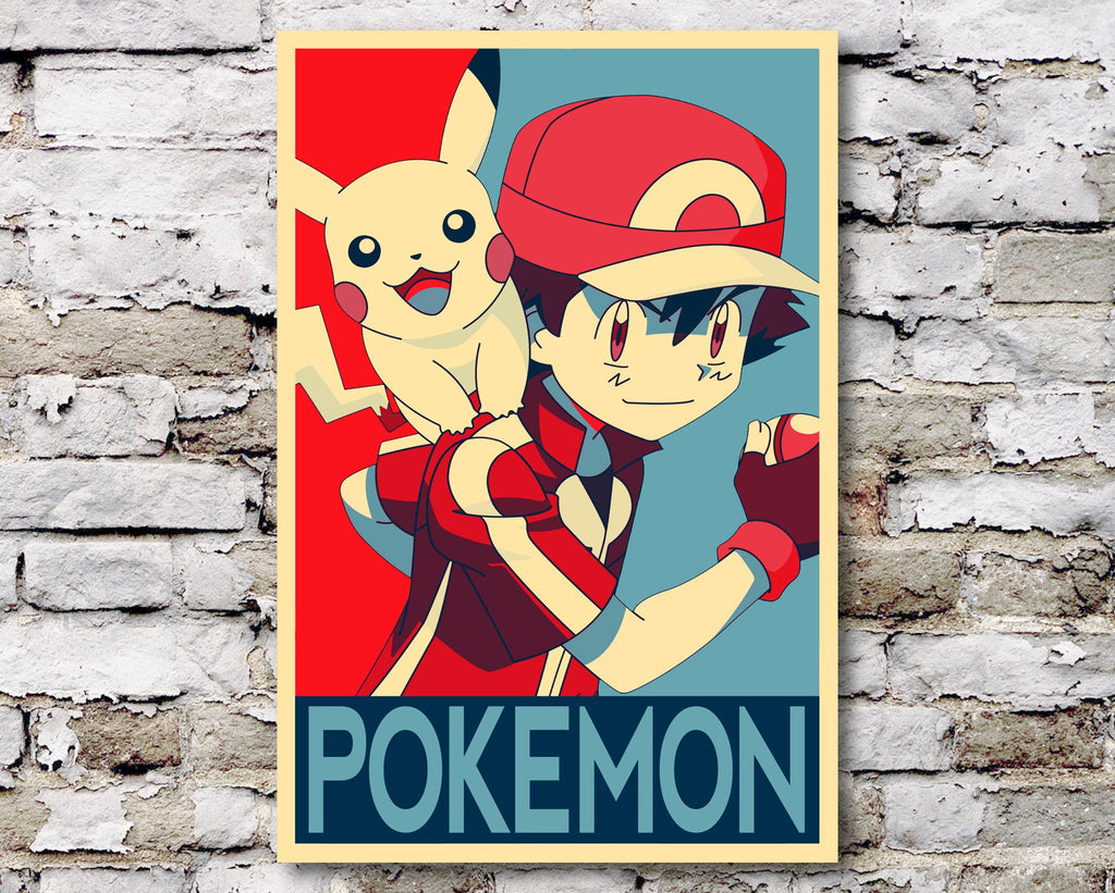 Ash and Pikachu Pokemon Pop Art Illustration - Video Game Home Decor in Poster Print or Canvas Art