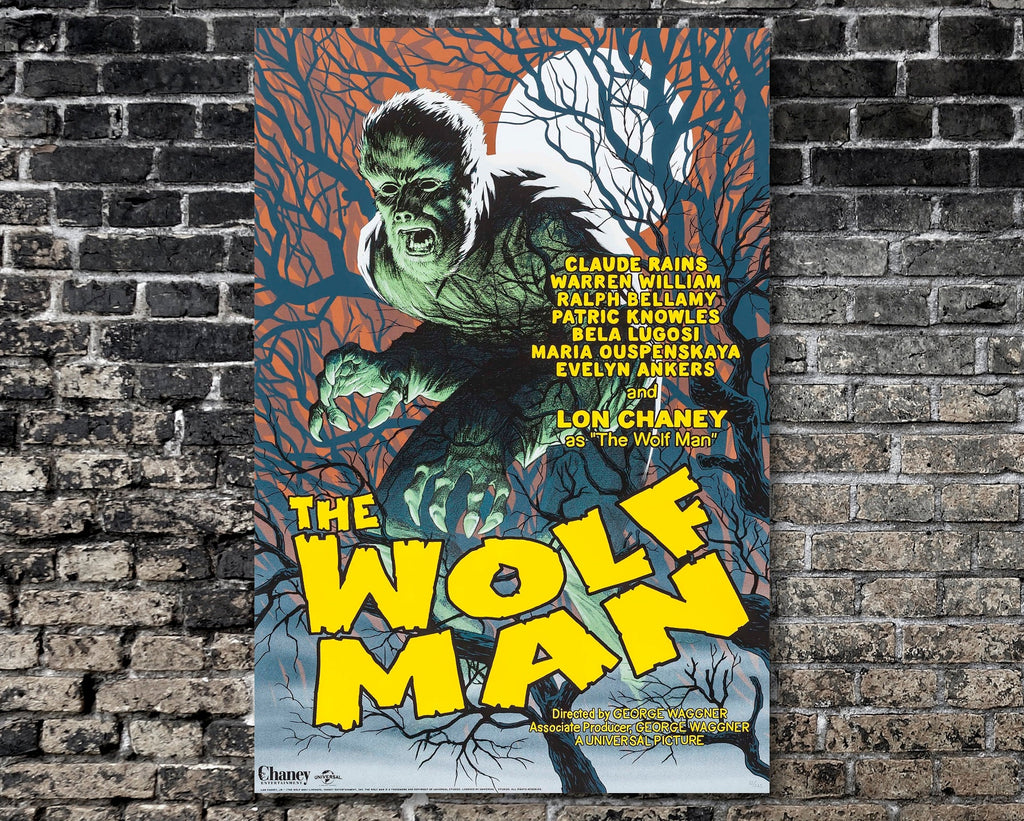 The Wolf Man 1941 Vintage Poster Reprint - Lon Chaney Werewolf Monster Home Decor in Poster Print or Canvas Art