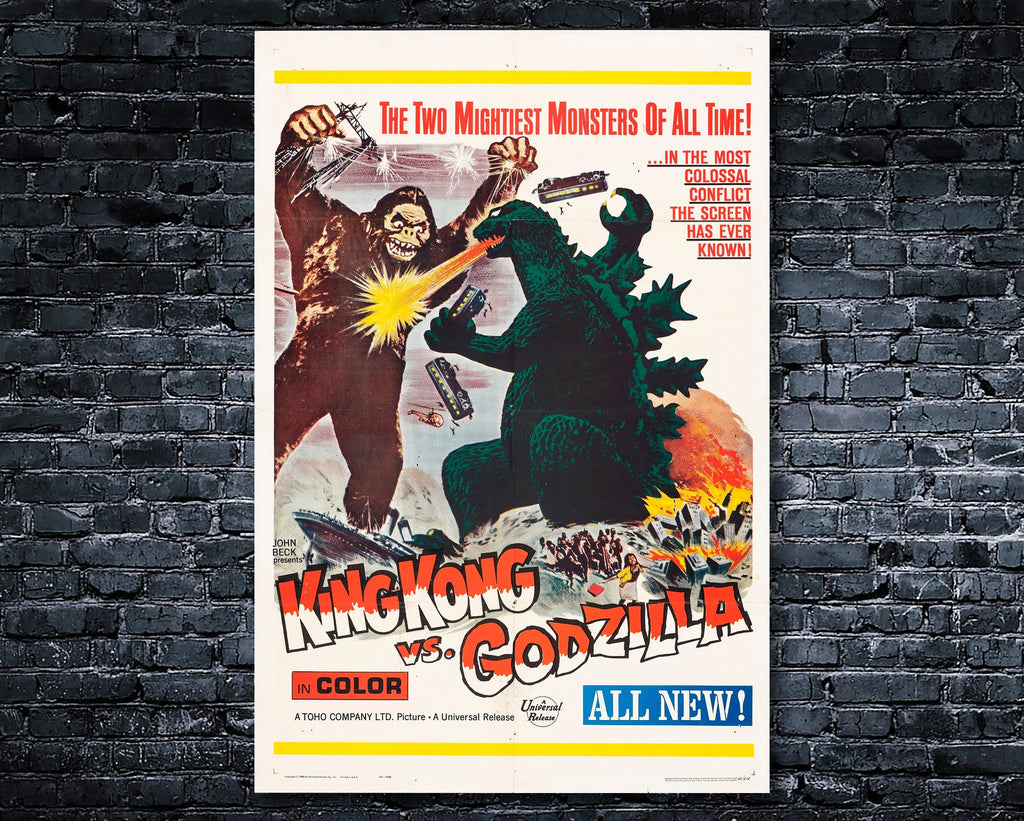 King Kong vs. Godzilla 1962 Vintage Poster Reprint - Monster Movie Home Decor in Poster Print or Canvas Art