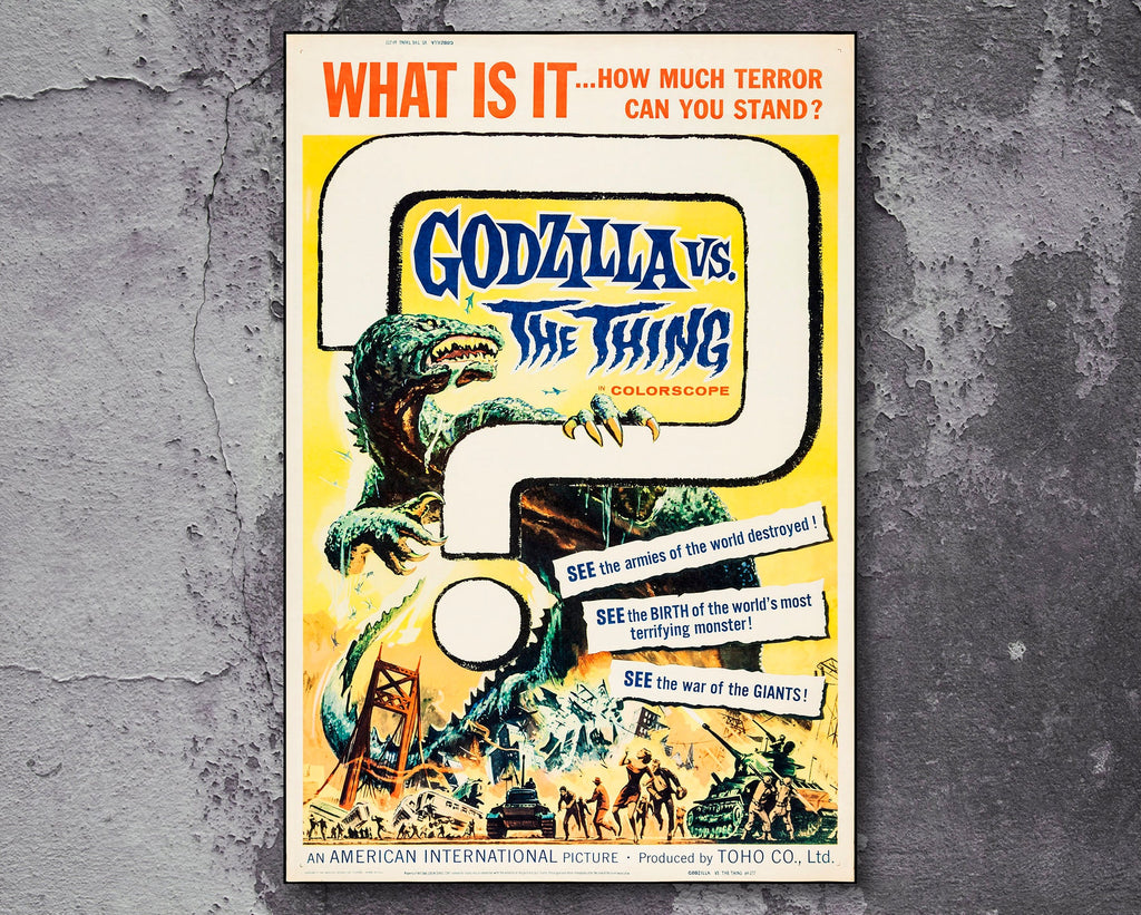 Godzilla vs The Thing Vintage 1964 Poster Reprint - Monster Movie Home Decor in Poster Print or Canvas Art