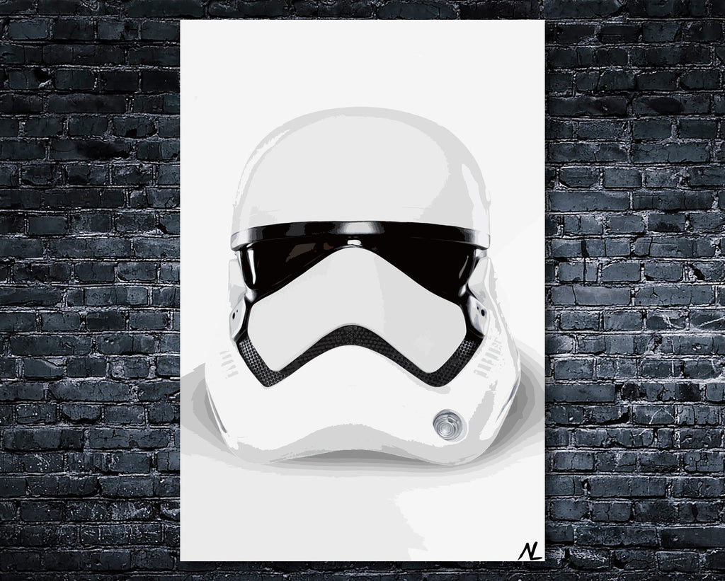 Stormtrooper First Order Helmet Pop Art Illustration - Star Wars Home Decor in Poster Print or Canvas Art
