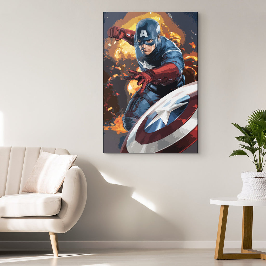 Captain America Pop Art Illustration - Marvel Superhero Home Decor in Poster Print or Canvas Art