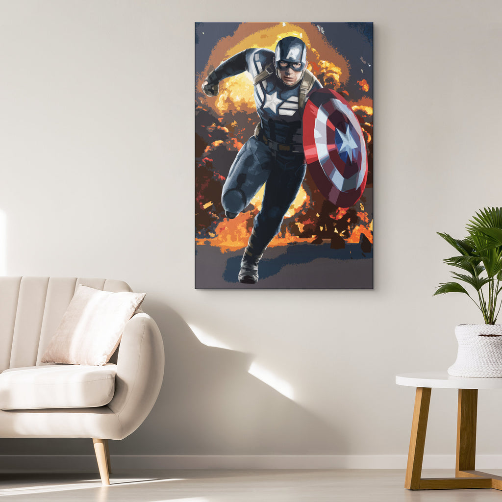 Captain America Pop Art Illustration - Marvel Superhero Home Decor in Poster Print or Canvas Art