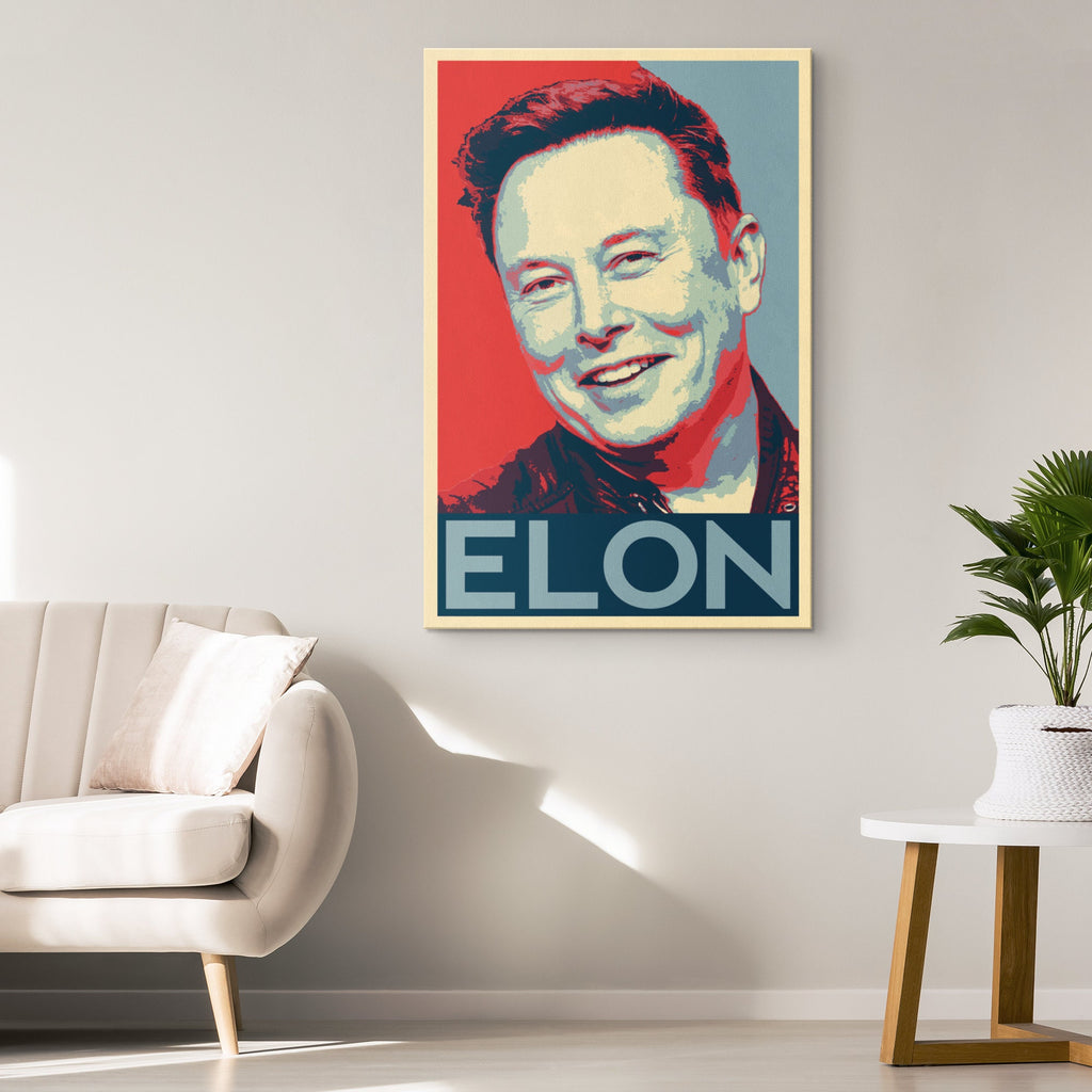 Elon Musk Pop Art Illustration - Tesla Entrepreneur Home Decor in Poster Print or Canvas Art