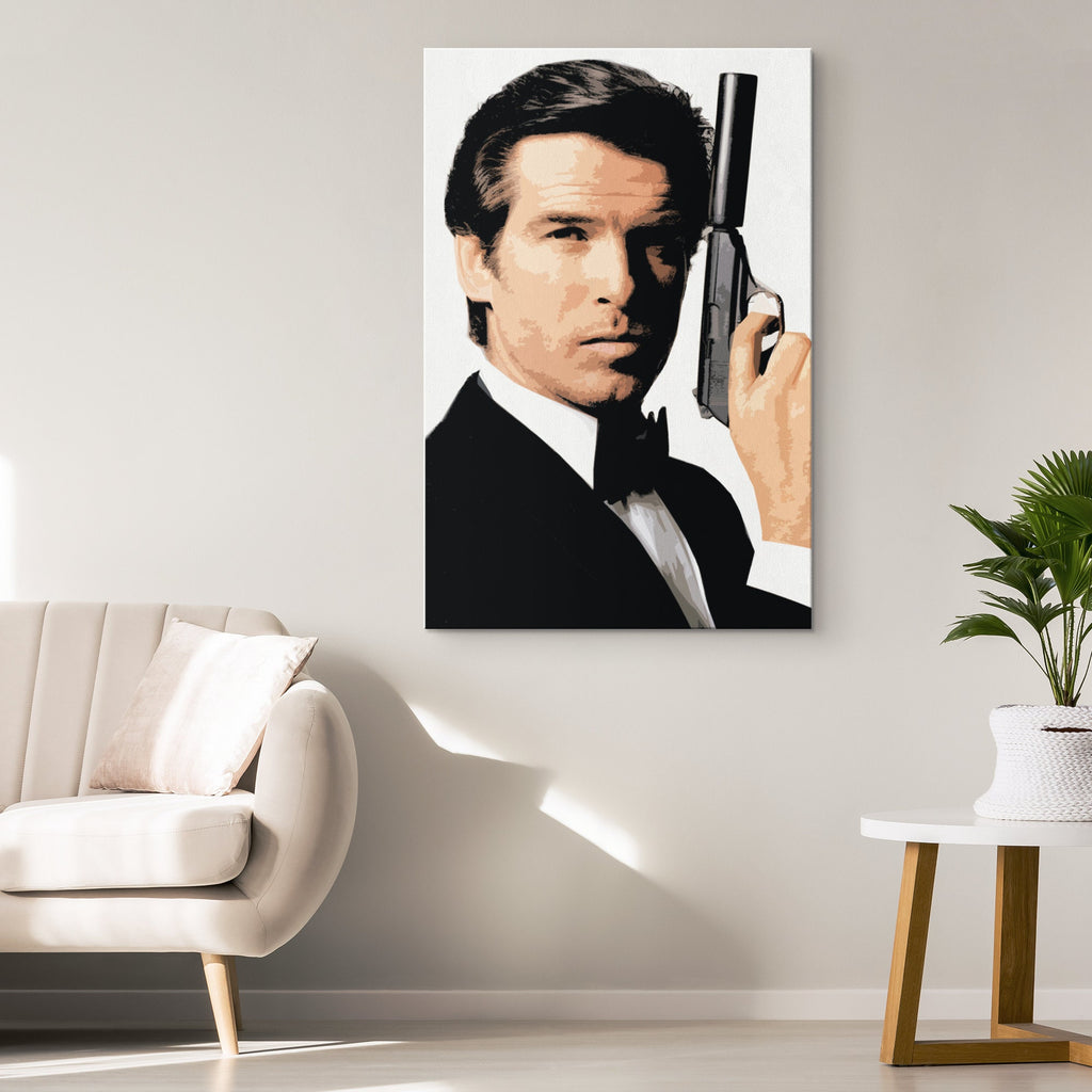 James Bond Pierce Brosnan Pop Art Illustration - 007 Home Decor in Poster Print or Canvas Art